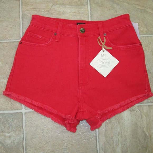 LEE Vintage Modern Red Denim High Rise Jean Shorts - Picture 9 of 11